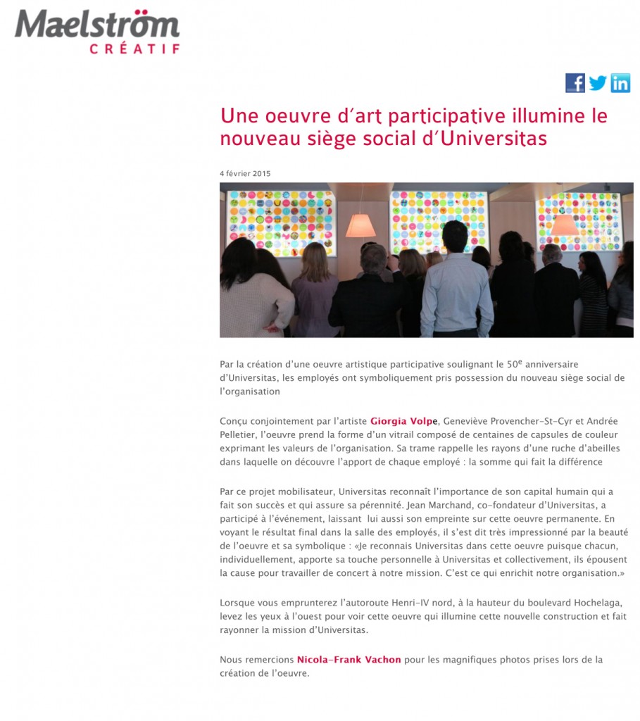 Une oeuvre dÕart participative illumine le nouveau sige social