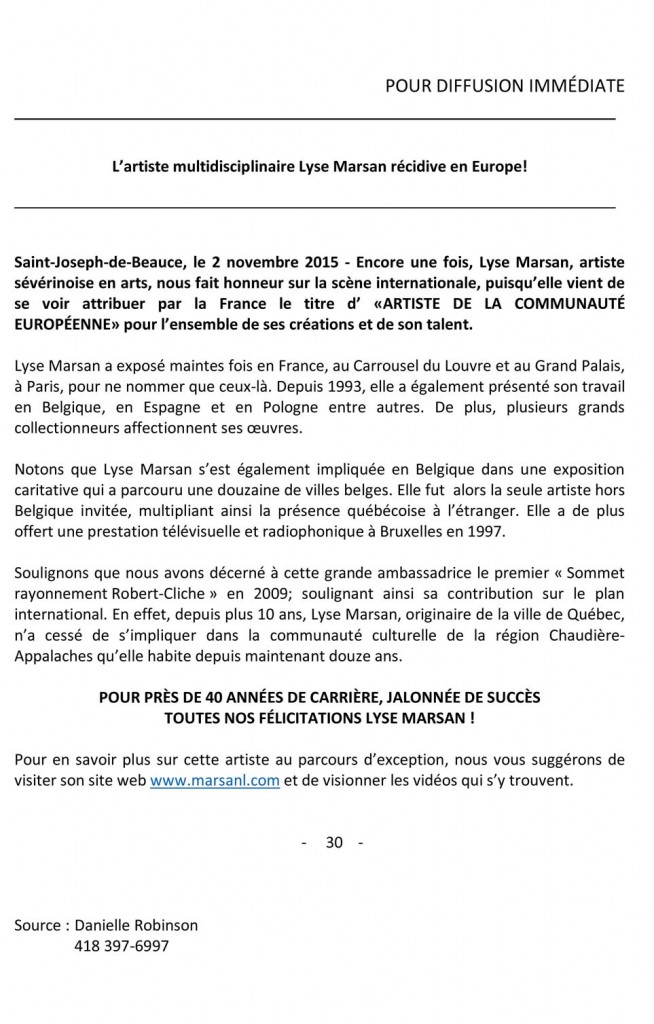 Communiqu Lyse Marsan C-Appalaches. 2015