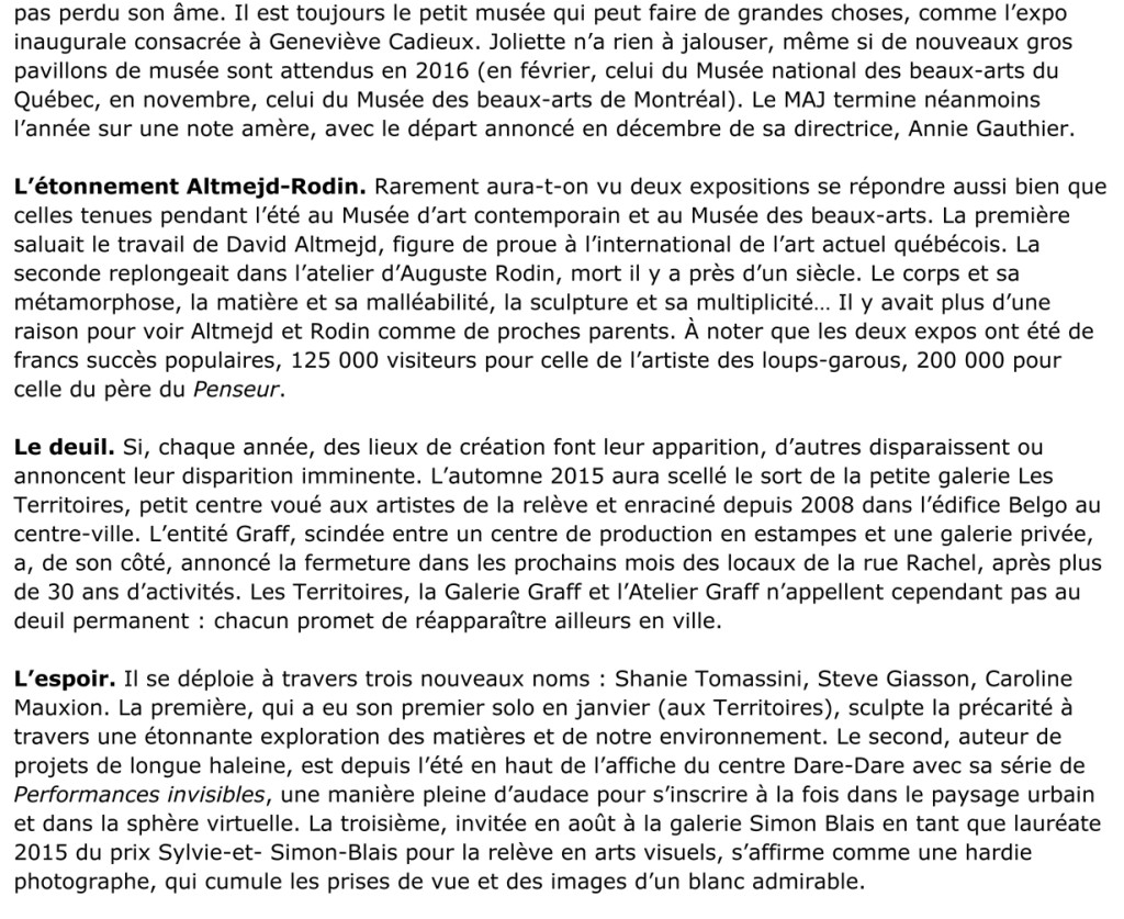 LÕespoir dans la relve, la honte en art public | Le Devoir