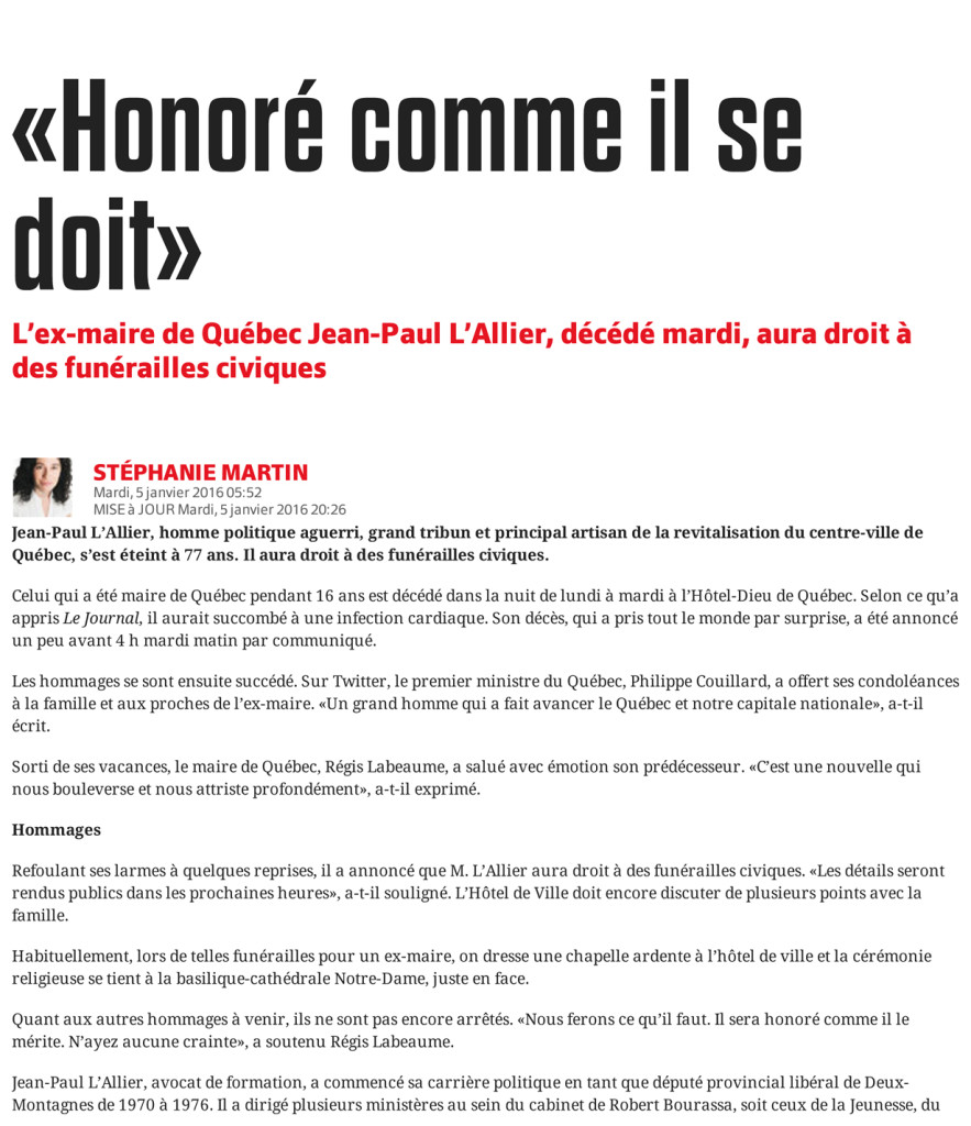 ÇHonor comme il se doitÈ | Le Journal de Qubec