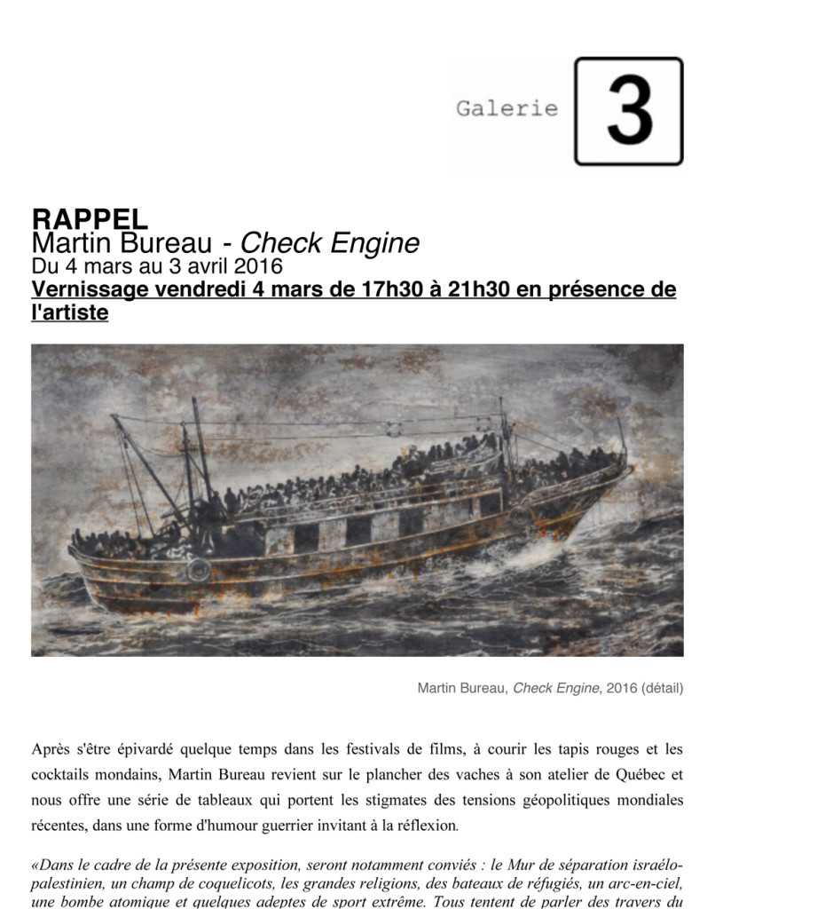 Rappel vernissage Martin Bureau vendredi soir 17h30  21h30