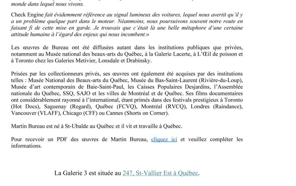 Rappel vernissage Martin Bureau vendredi soir 17h30  21h30